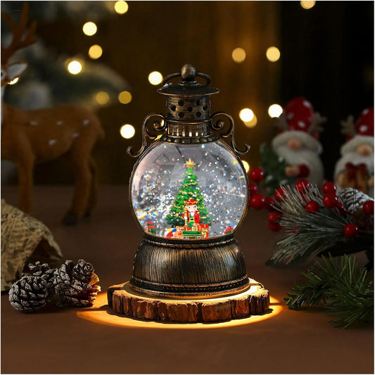 2026 Christmas Tree Train Lighted Musical Snow Globe Lantern Glittering Water Swirling Snowfall Singing Light up Decorative Holiday Decoration, 6H Timer, USB/Battery Operated, Home Décor Accent Gift