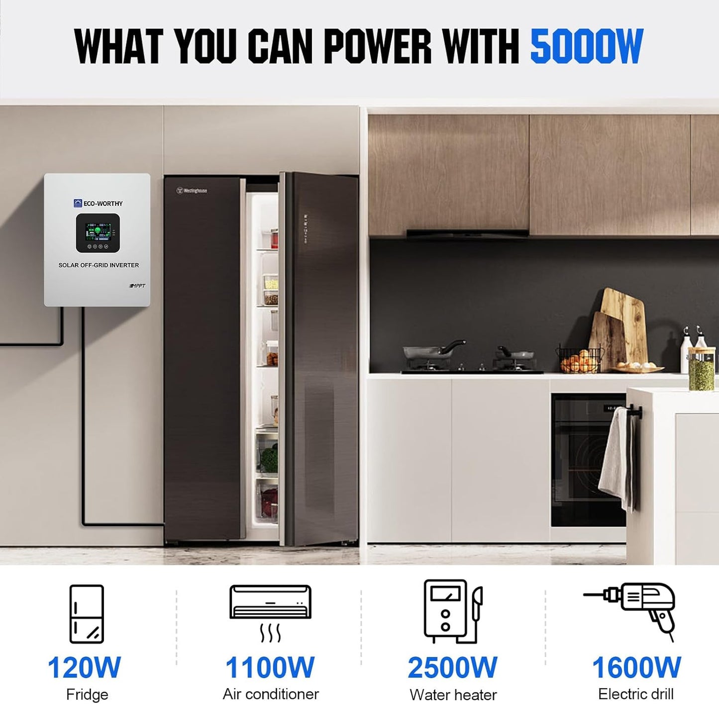 ECO-WORTHY 5KW Off Grid Solar System Complete Kit 12PCS 195W Mono Solar Panel (2340W) +1 * 48V 5KW Off-Grid Inverter + 1 * 51.2V 100Ah Server Rack Whole House Storage LiFePO4 Lithium Battery