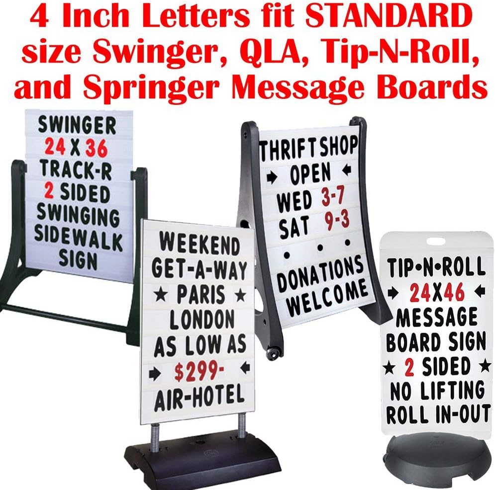 Replacement Numbers for White Message Board Sidewalk Signs with 4 Inch Tracks, 6 of Each Number 0 to 9, Black on White Background