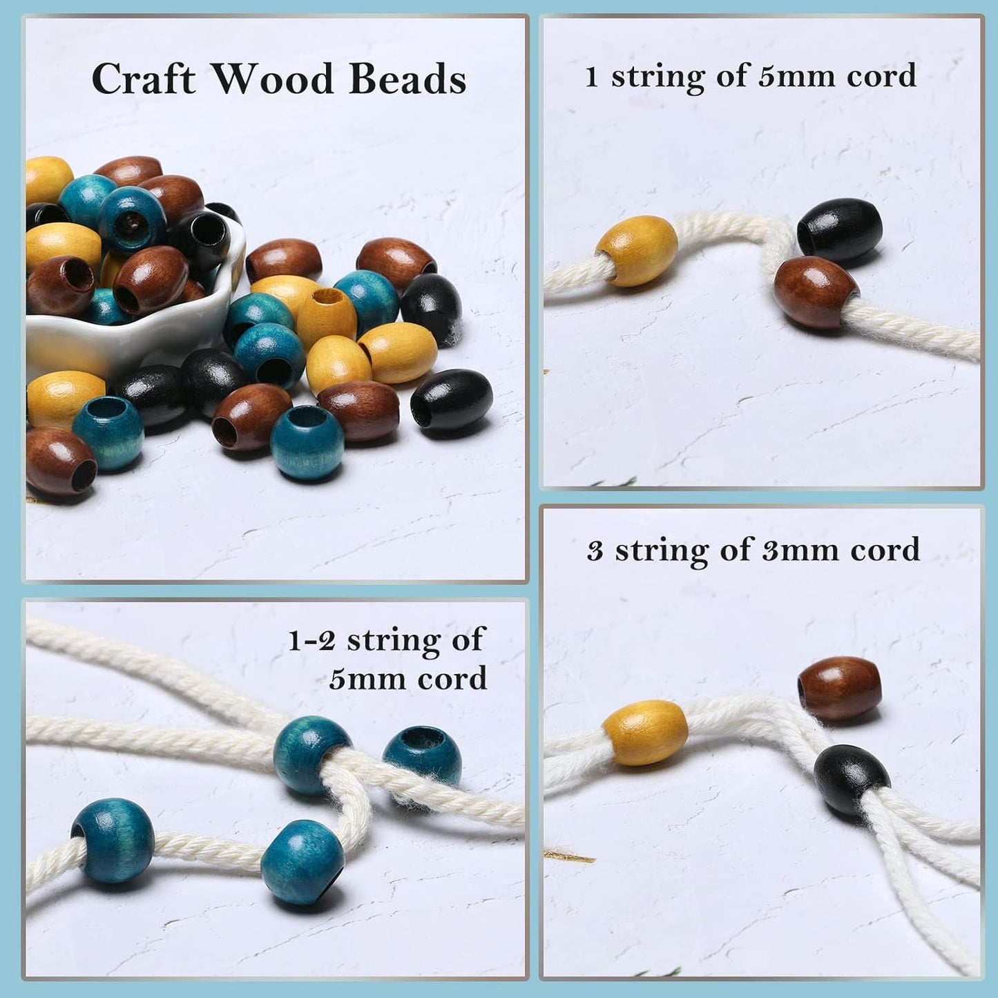 120 11x12mm White Wooden Beads with 5mm Large Hole Barrel Wood Spacer Loose Beads for Handmade Crafts Making