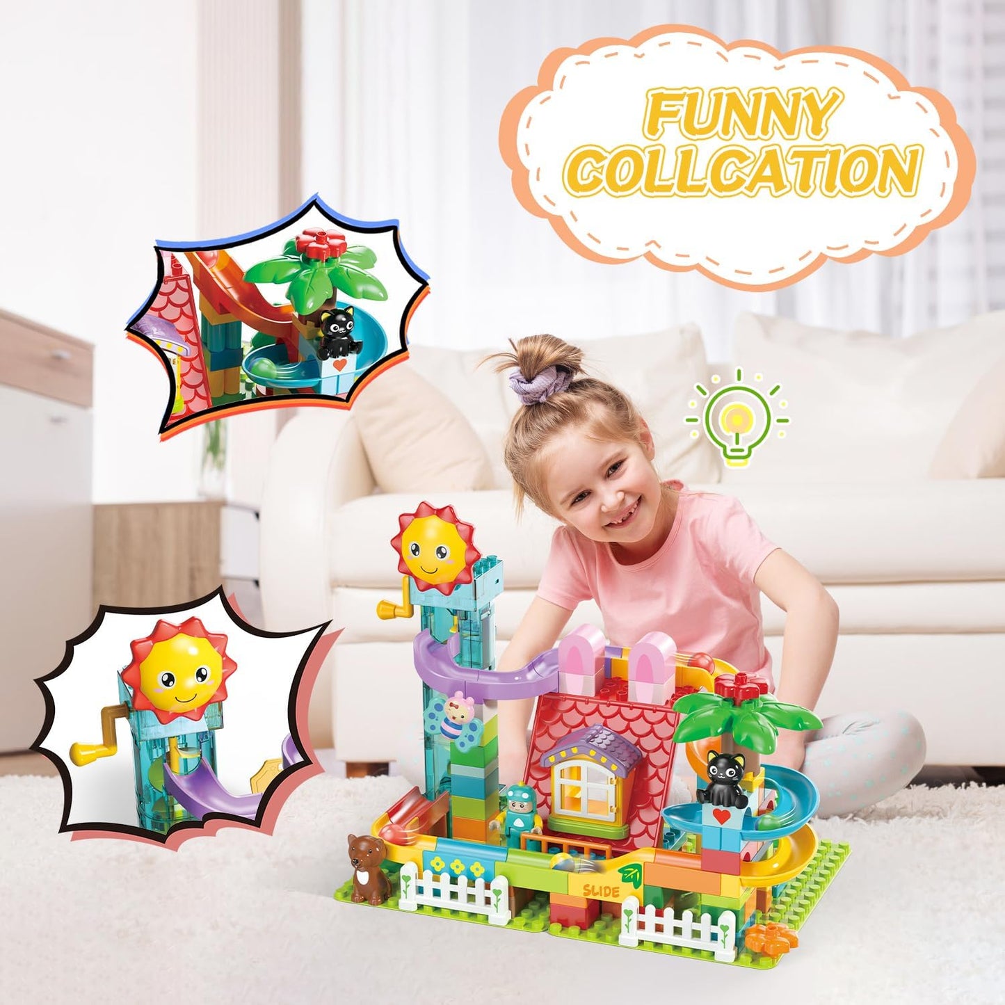 Marble Run Building Blocks Toy - 2 in 1 Compatible Blocks Models with 6 Marble Balls, Montessori Educational Race Track Building Block Set, Classic Blocks STEM Toy for Kid Boys Girls (118PCS)
