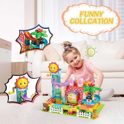 Marble Run Building Blocks Toy - 2 in 1 Compatible Blocks Models with 6 Marble Balls, Montessori Educational Race Track Building Block Set, Classic Blocks STEM Toy for Kid Boys Girls (118PCS)