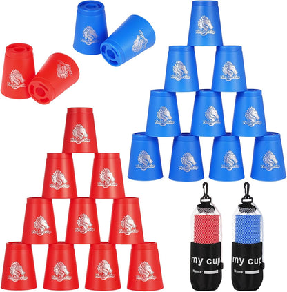 yeesport 48 PCS Sport Stacking Cups with Horse Pattern, Sport Training Game for Challenge Competition, Plastic Stacking Cups, Classic Family Game for Youth and Adults, Red+Blue+Green+Yellow