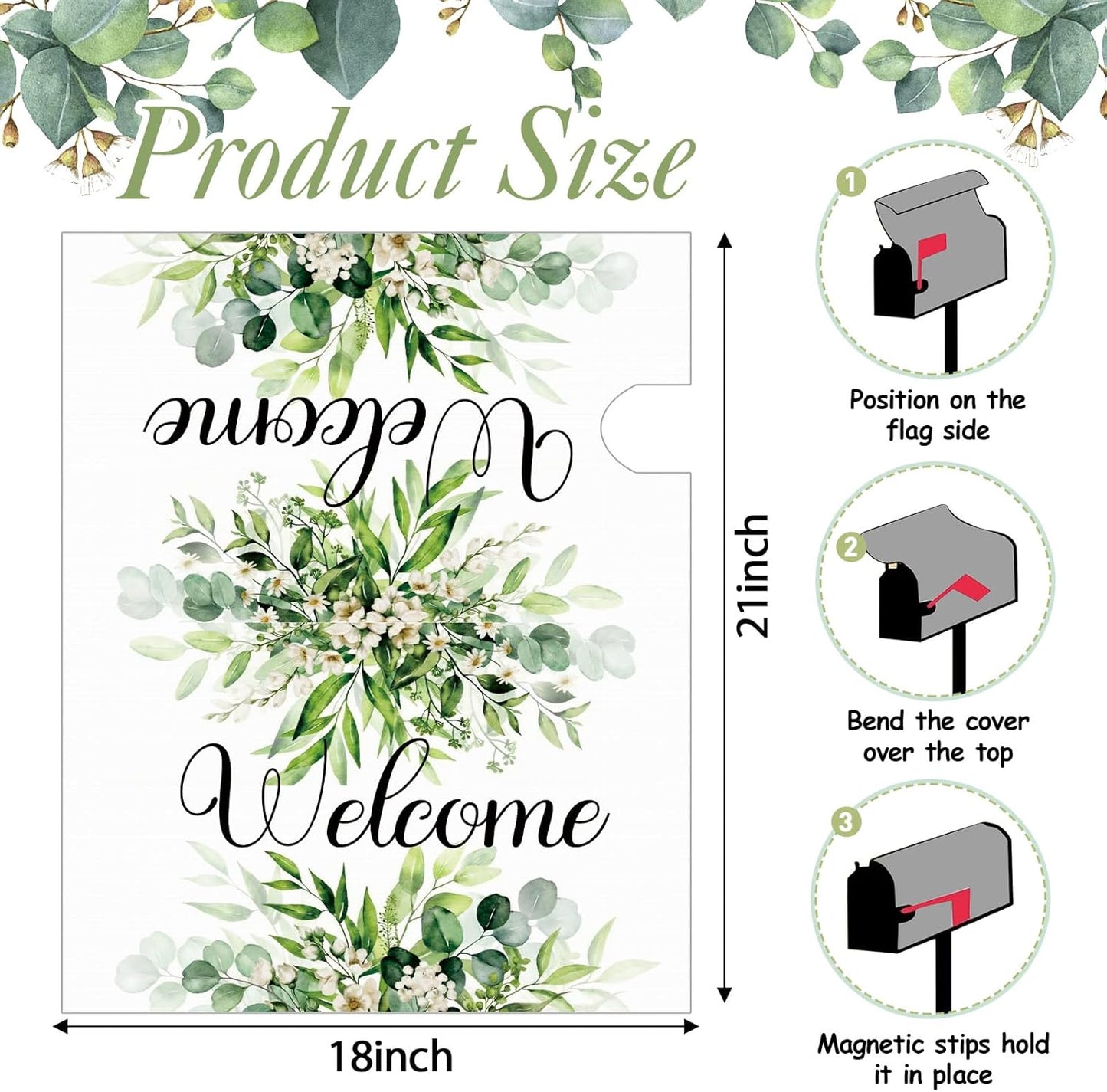 Tiamon Monogrammed L Mailbox Covers Magnetic Eucalyptus Welcome Letter Box Wrap Standard Size 21x18 Inch Spring Summer Leaves Mailbox Decor Eucalyptus Letter Numbers Decoration for Outdoor Garden Yard