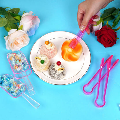 12Pcs Clear Plastic Ice Scoops Tongs Set, Small Tongs for Serving Food, Mini Candy Scoops for Candy Buffet Dry Goods Freezer Bin Canisters (Clear)