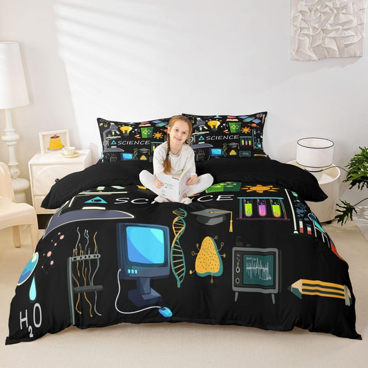 Erosebridal Science Theme Bedding Set Queen Size for Boys Girls Chemistry Periodic Table Print Duvet Cover Chemical Subject Theme Comforter Cover Teens Kids Math Science Atyle Bedspread Cover 3 Pcs