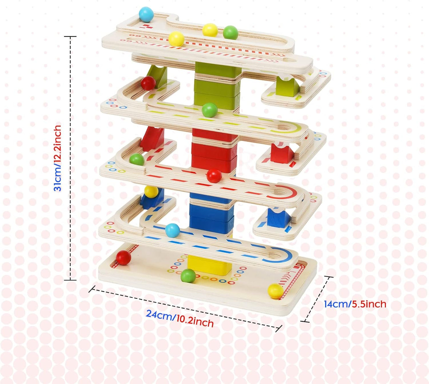 Wooden Marbles Run Ball Drop Toys 8-Tier Rolling Tower Toys with 16 Balls Ramp Whirling Game Ball Tower Educational Learning Toys for Gifts 3 4 5 6 7 8 Years Toddler Boys Girls