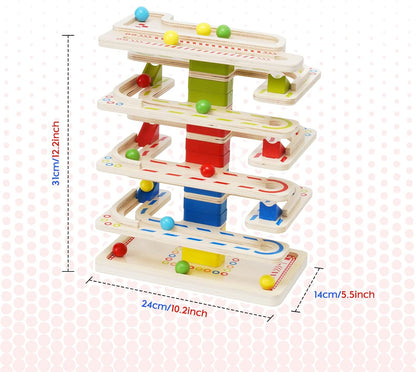 Wooden Marbles Run Ball Drop Toys 8-Tier Rolling Tower Toys with 16 Balls Ramp Whirling Game Ball Tower Educational Learning Toys for Gifts 3 4 5 6 7 8 Years Toddler Boys Girls