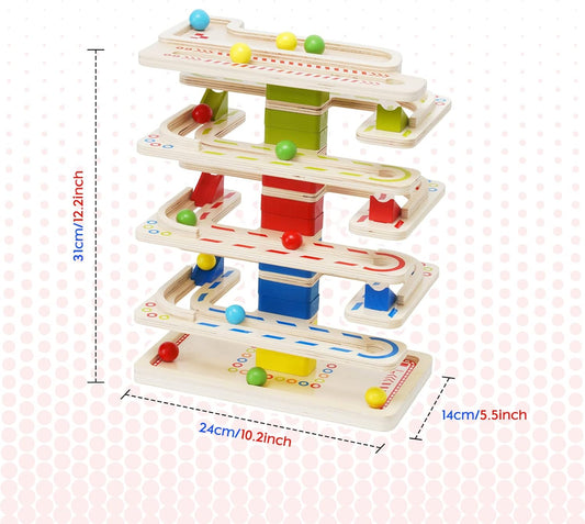 Wooden Marbles Run Ball Drop Toys 8-Tier Rolling Tower Toys with 16 Balls Ramp Whirling Game Ball Tower Educational Learning Toys for Gifts 3 4 5 6 7 8 Years Toddler Boys Girls