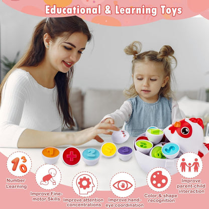 VROGTIK Easter Egg Matching Game, 24-Piece Easter Basket Stuffers for Kids, Color Shape Number Recognition Educational Toddler Toys, Chicken Storage Box Preschool Learning Toy for Boys Girls