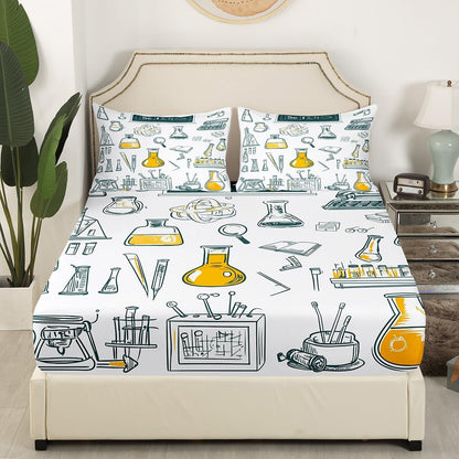 Erosebridal Chemistry Lab Fitted Sheet Twin Size Chemical Equation Bed Sheets for Boys Girls Chemical Elements Science Theme Bed Set Teens Kids Science Students Bedding Set School Dorm Room Decor