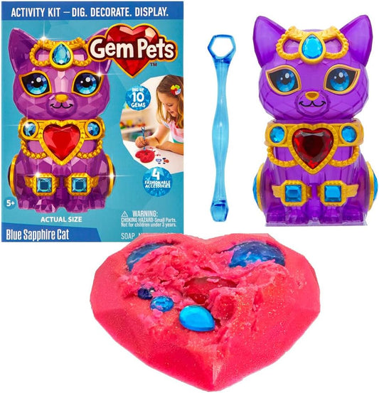 Gem Pets Purple Diamond Bunny Treasure Dig Kit with Lilac-Scented Soap, Includes 10 Gems, 4 Accessories & Digging Tool to Decorate Pet, Mess-Free Excavation Activity for Kids, Pink Doll & Purple Gems