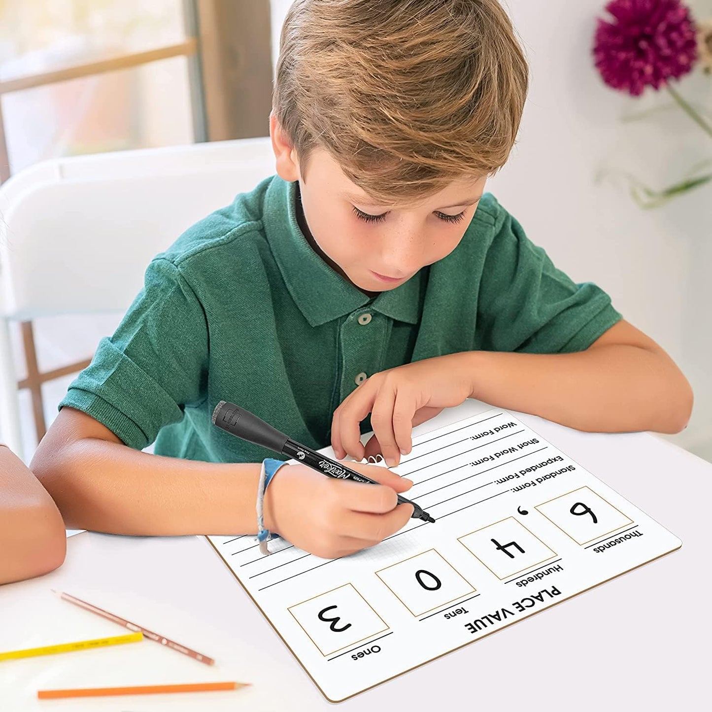2 Pack Place Value Board 9" x 12" Double Sided Dry Erase Boards for Kids for Teaching Place Values from Billions to Decimal Numbers Math Manipulative Lapboard for Home School and Classroom