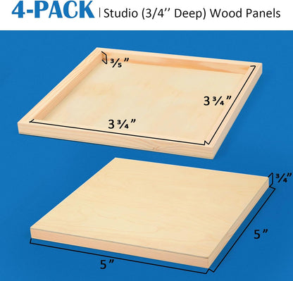 Falling in Art Unfinished Birch Wood Canvas Panels Kit, 4 Pack of 8x10’’ Studio 3/4’’ Deep Cradle Boards for Pouring Art, Crafts, Painting, and More