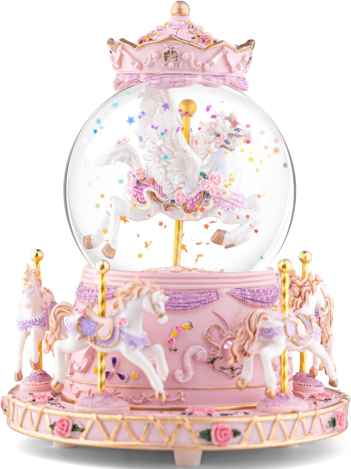 Magical Unicorn Snow Globe with “Somewhere Over the Rainbow” Music, Rotating Carousel Music Box, LED Lights & Glitter Snow, Perfect Birthday, Xmas, Valentine’s Gift, for Girls, Kids & Unicorn Lovers