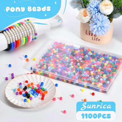 1100Pcs Red Pony Beads 6x9mm Large Hole Plastic Hair Beads for Braids, Kandi Bracelets, Keychains, Jewelry Making