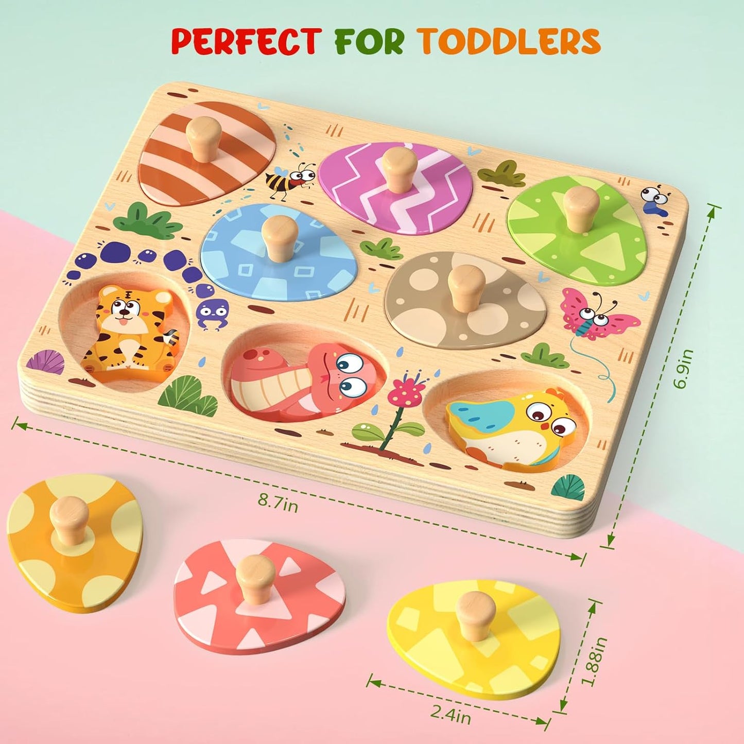 Zeoddler Wooden Puzzles for Toddlers, 8 Pcs Dinosaur Matching Egg Puzzle, Montessori Toys for Boy Girl Easter Birthday Gifts, Preschool Learning Activities & Educational Toys for Boys, Girls