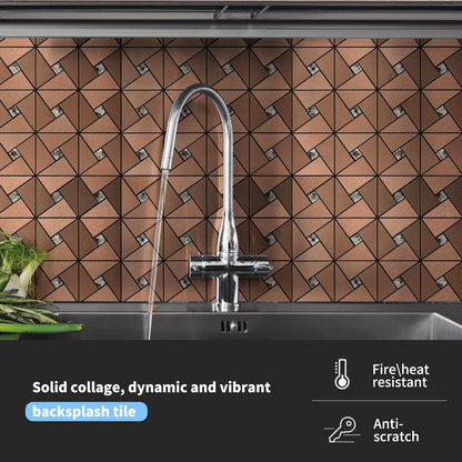 Art3d 10-Sheet Peel and Stick Backsplash Metal Mosaic Tiles for Kitchen Wall Decor, Stick on Aluminum Composite Tiles Stikers, Copper Windmill Puzzle Glass Mixed