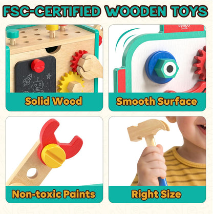 Lehoo Castle Kids Tool Set with Toolbox, Wooden Toys for 3 4 5 Years Old Boy Birthday Gift, Construction Play Tools, STEM Learning Toys for Preschooler, Pretend Play Gifts for Christmas