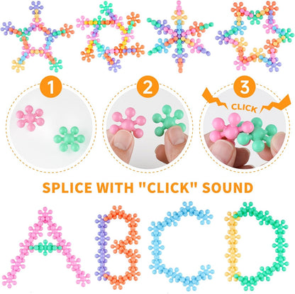 Snowflake Interlocking Building Block Educational Toy 300PCS for Kids Ages 3+, Multi-Color Solid Plastic Early Learning Creativity STEM Toy with Carrying Case Safe Material