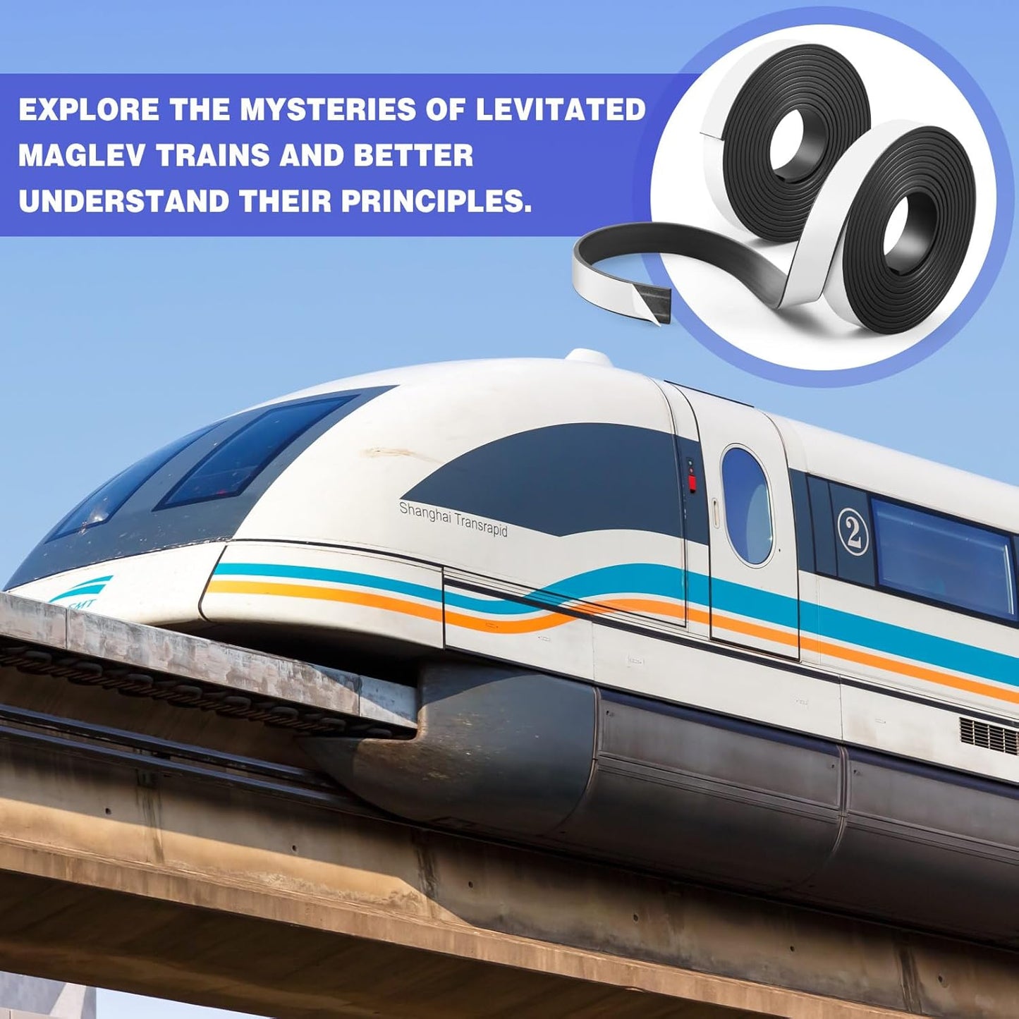 Sabary 2 Roll Monopolar Magnetic Tape 10 feet x 0.8 Wide x 0.12 Thick with Strong Adhesive Backing Anisotropic Flexible Magnetic Strip for Maglev Train Science Project