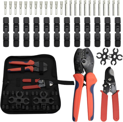 MC-4 Connector kit Solar Cable Connector kit 12 Pairs of Solar connectors and 2 Spanner Wrenches Along with a Wire Crimper Photovoltaic System Connector kit