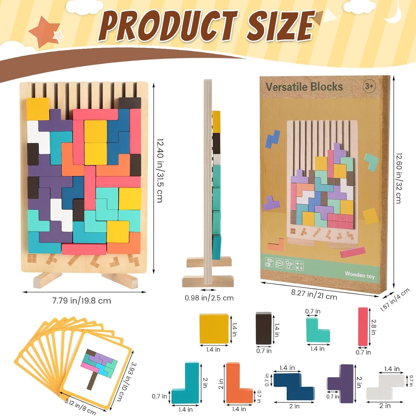 Wooden Stacking Puzzle Toy, 3D Colorful Wood Russian Blocks Puzzle Games Brain Teasers Montessori Toys for Toddler Kids 3 4 5 6 7 Years Old Boys Girls (Colorful B)