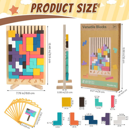 Wooden Stacking Puzzle Toy, 3D Colorful Wood Russian Blocks Puzzle Games Brain Teasers Montessori Toys for Toddler Kids 3 4 5 6 7 Years Old Boys Girls (Colorful B)