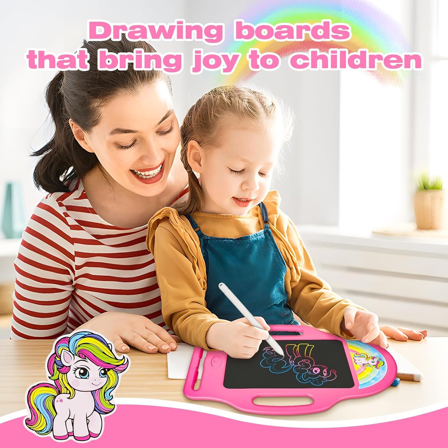 Unicorn 8.5 Inch LCD Writing Tablet for Kids 2-6, Drawing Tablet Doodle Board with Handle, Travel Car Toy for Girls, Educational Sketch Pad Birthday Christmas Gift