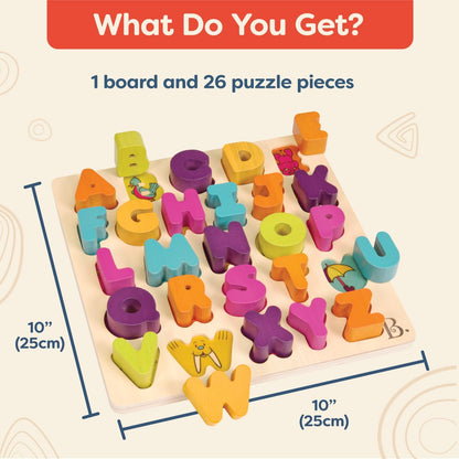 B. toys – Alpha B. Tical – Wooden Alphabet Puzzle – 26 Letter Pieces – Chunky Wooden Puzzle – Educational Toys for Toddlers, Kids – 18+ Months