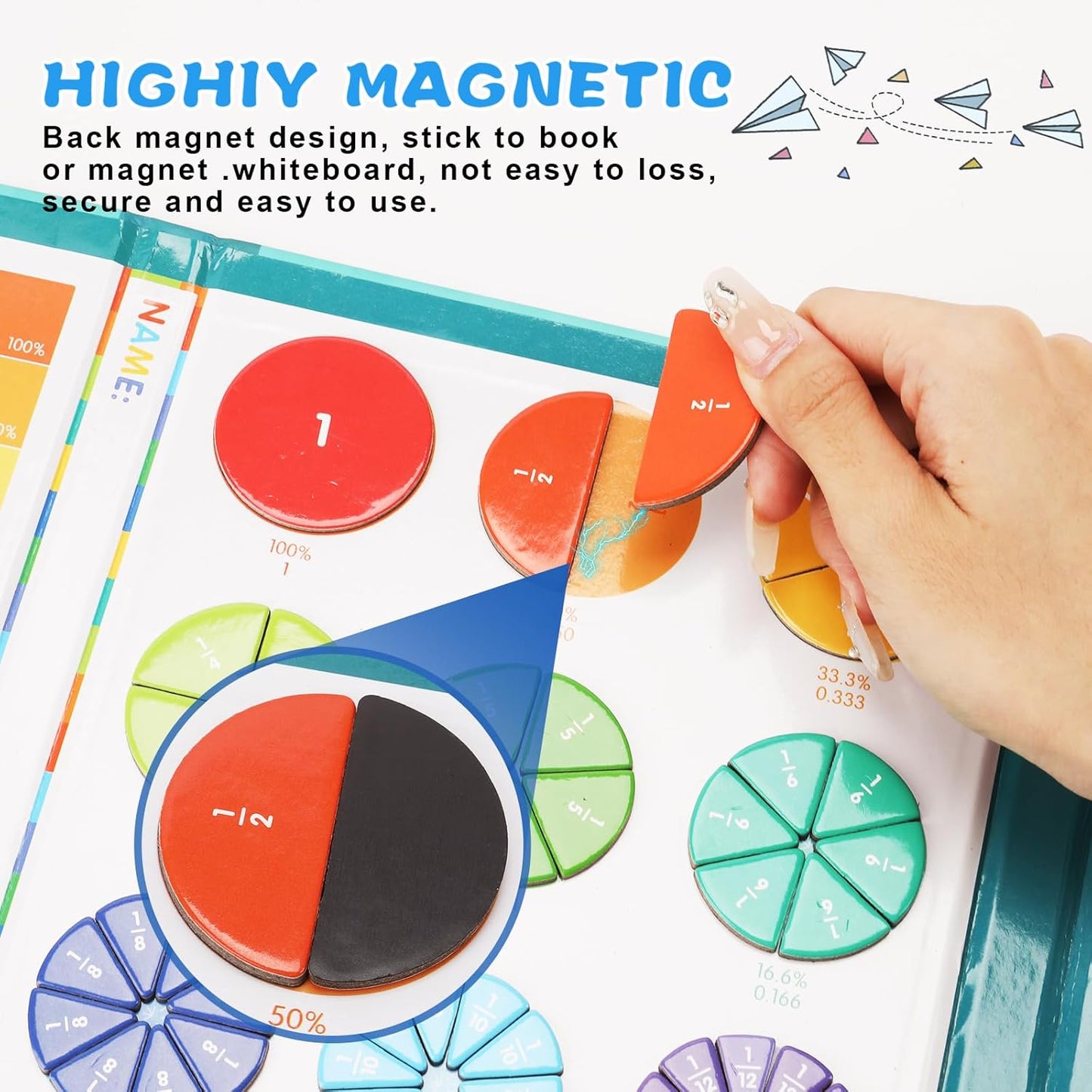Magnetic Fraction Educational Puzzle, 102 Pcs Magnetic Fraction Puzzle for Kids, Magnetic Fraction Tiles & Fraction Circles, Fractions Manipulatives Learning Games for Elementary School