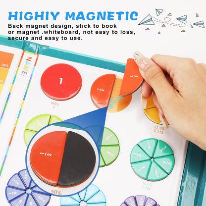 Magnetic Fraction Educational Puzzle, 102 Pcs Magnetic Fraction Puzzle for Kids, Magnetic Fraction Tiles & Fraction Circles, Fractions Manipulatives Learning Games for Elementary School