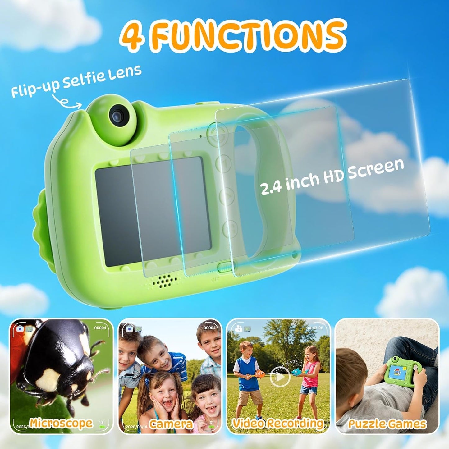 2 in 1 Kids Microscope & Camera, 1080p Hd Autofocus Digital Microscope, 48mp 1000x Magnification Handheld, Stem Educational Toy with 32gb Sd Card, Birthday for 3-12 Boys Girls (Yellow)