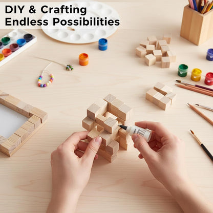 Wood Blocks for Crafts, Unfinished Wood Cubes, 2 Inch Natural Wooden Blocks, Pack of 8 Wood Square Blocks, Wooden Cubes for Arts and Crafts and DIY Projects