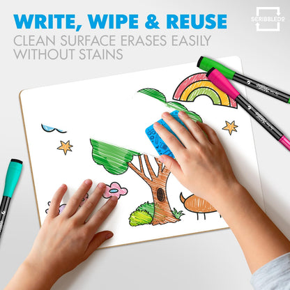 Scribbledo Small Dry Erase Boards for Students, 6 Pack 9 x 12 Double Sided White Boards with 6 Erasers, Student White Boards for Classroom, Personal Whiteboards for Kids, Mini Lap Boards