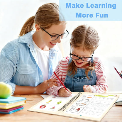 Handwriting Practice Book for Kids, 4 Pack Magic Grooved Writing Practice with Pen, Reusable Tracing Workbook with Numbers & Letters, Gift for Early Education Preschool Learning Activities