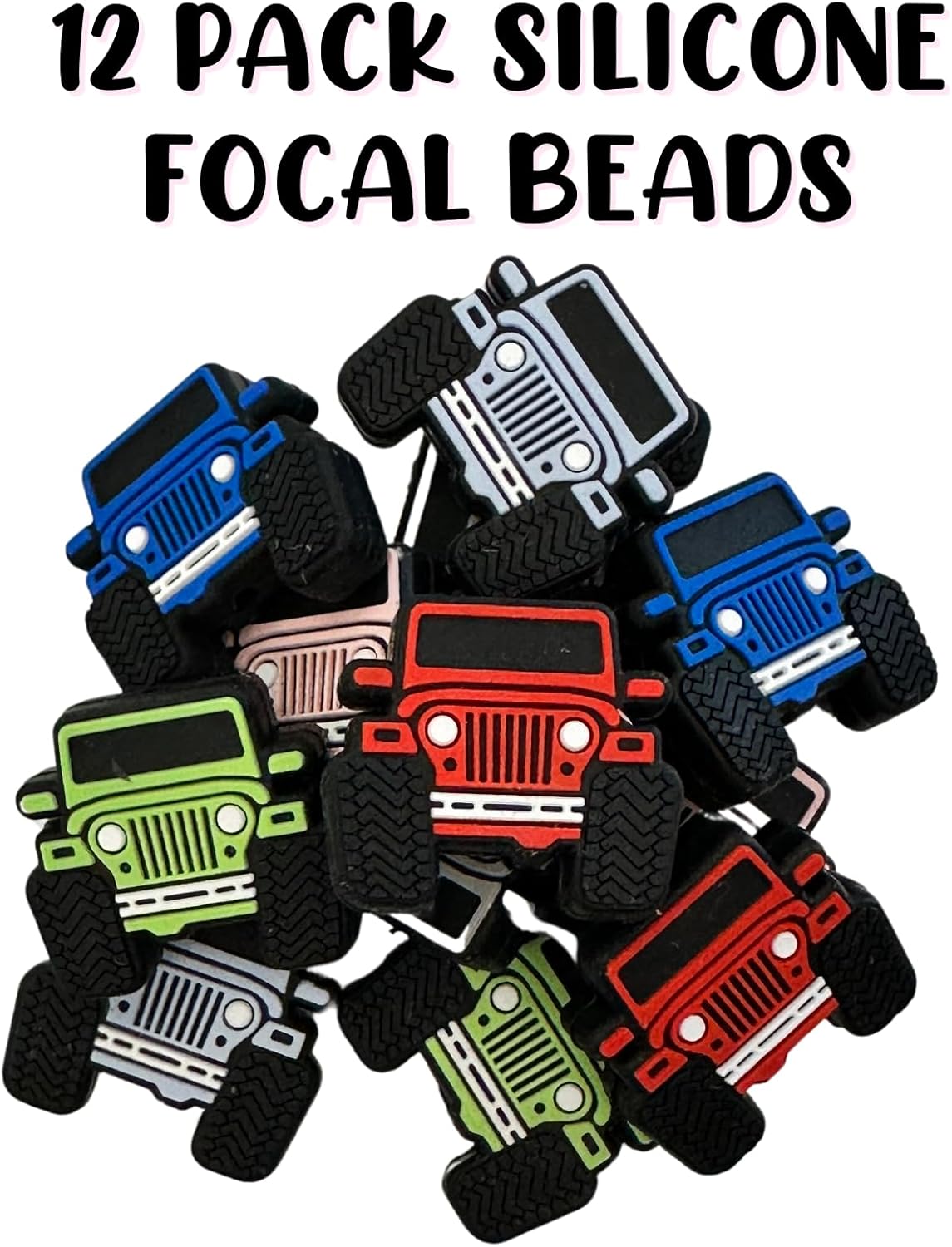 Off Road SUV Silicone Focal Bead Set | 12 Pc Mixed Pack Bikini Tuscadero Pink Bulk Wholesale You’ve Been Ducked Keychain Making Kit Beaded Pen Car Freshie Hanger DIY Grill