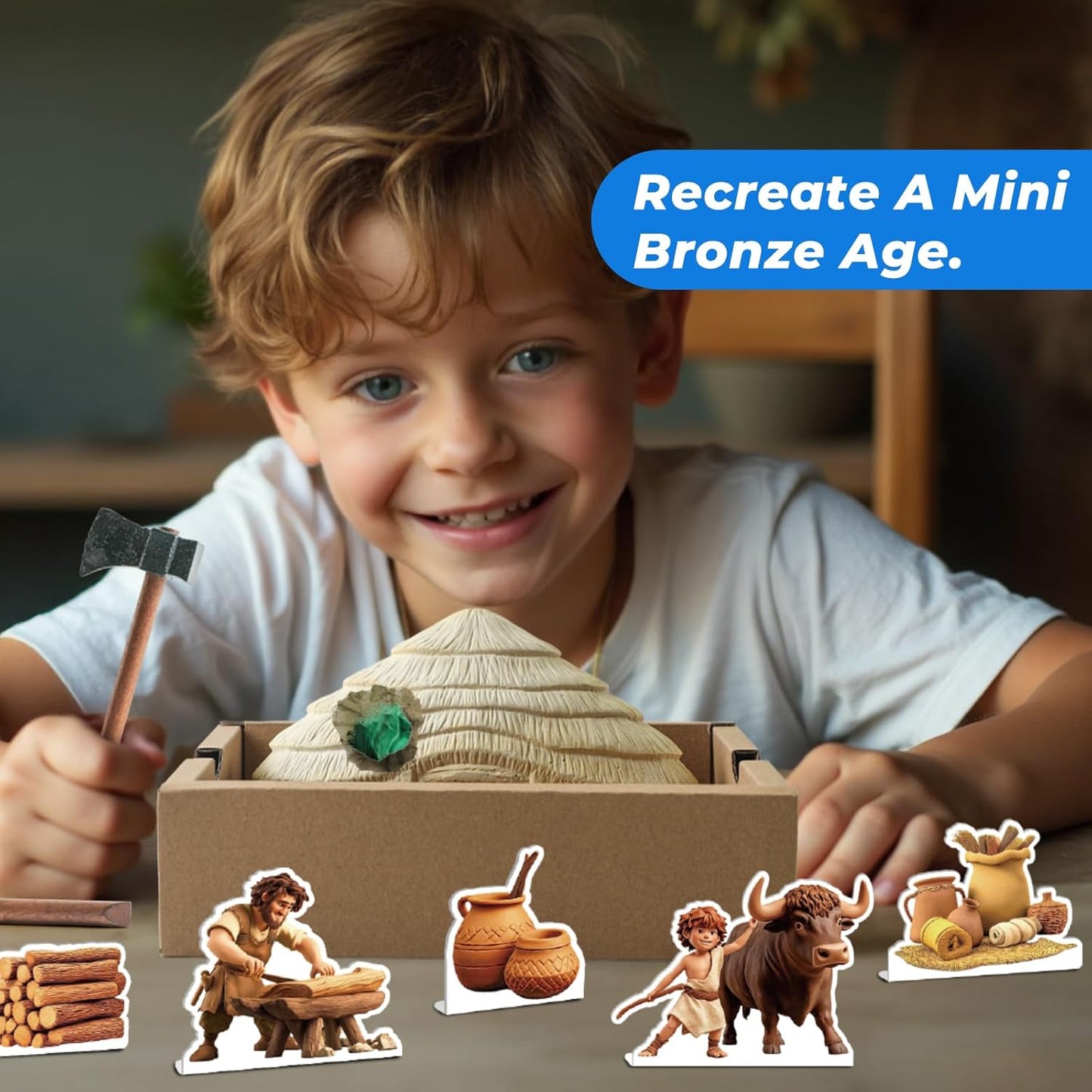 EDUMAN Stone Ages Fossil Dig Kit for Kids, Dig it Up Ancient Creatures Kit, Archaeology Kits with Mining Kit Tools, Educational Toys & Stem Toys for Kids Age 6 for Boys Girls