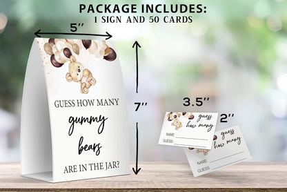 Pazag How Many Gummy Bears are in The Jar, Gummy Bears Baby Shower Games, Gummy Bears Theme Baby Shower - One Sign and 50 Cards (GES10)