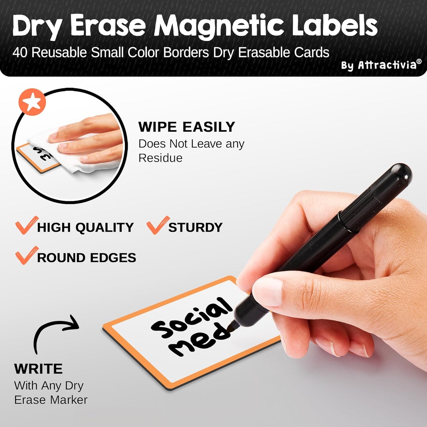 Attractivia Dry Erase Magnetic Labels 7.3 x 5.6 in, Dry Erase Magnets, 20-Pack, White Erasable Write-On All-Purpose Labels, for Office, Education, Home, Whiteboard