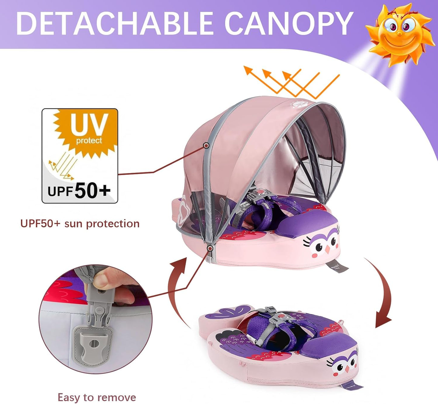 Baby Pool Float with UPF50+ 3D Adjustable Canopy, Add Tail Mambobaby Float Non Inflatable Infant Floats for Pool, Cartoon Narwhal Baby Floats (NPink with Canopy-U05NPCTLUROHML01U05)