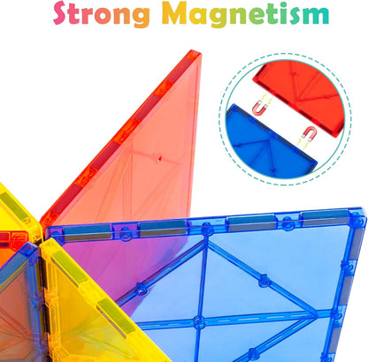 Gemmicc Magnetic Tiles, Deluxe 136 PCS Building Blocks Magnet Toys for Kids,3D Magnet Puzzles Stacking Blocks for Boys Girls,Huge Set with 2 Cars