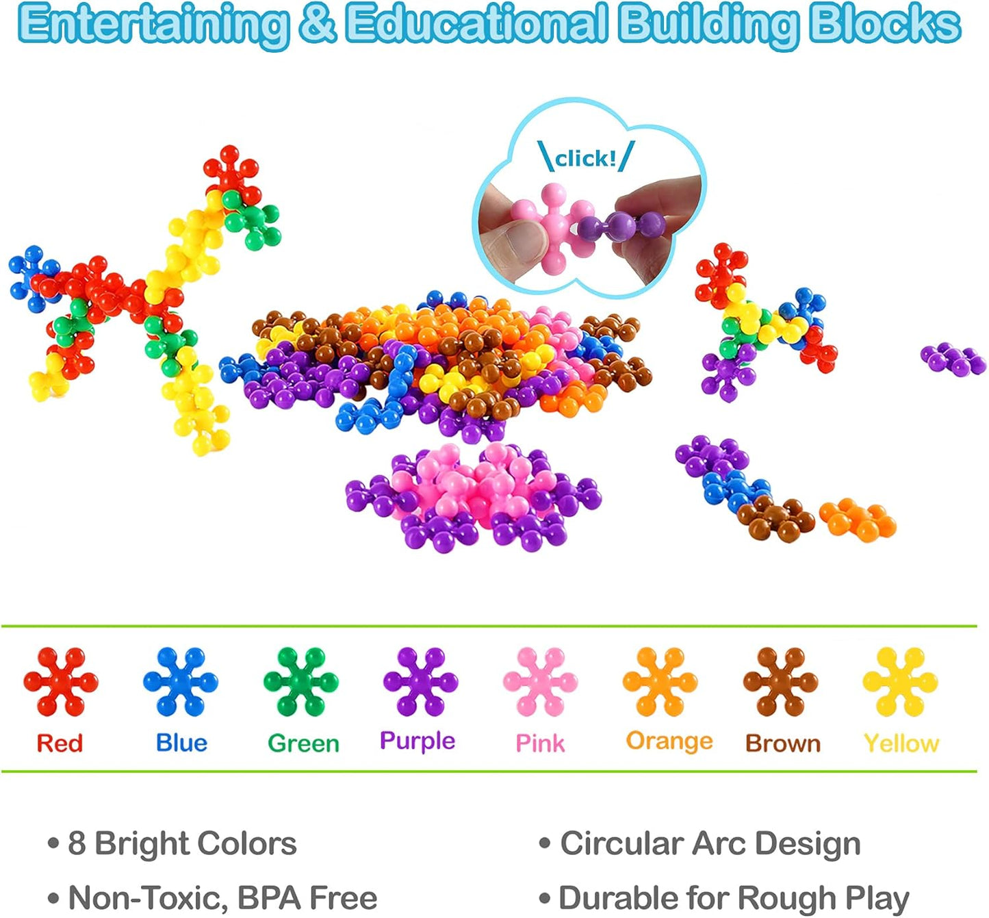 Clip Connect 120 Piece Building Blocks | Diameter 1.26", STEM Building Toys Set Kindergarten Math Manipulatives for Kids Boys Girls, Educational Preschool Toys Activities Homeschool Supplies