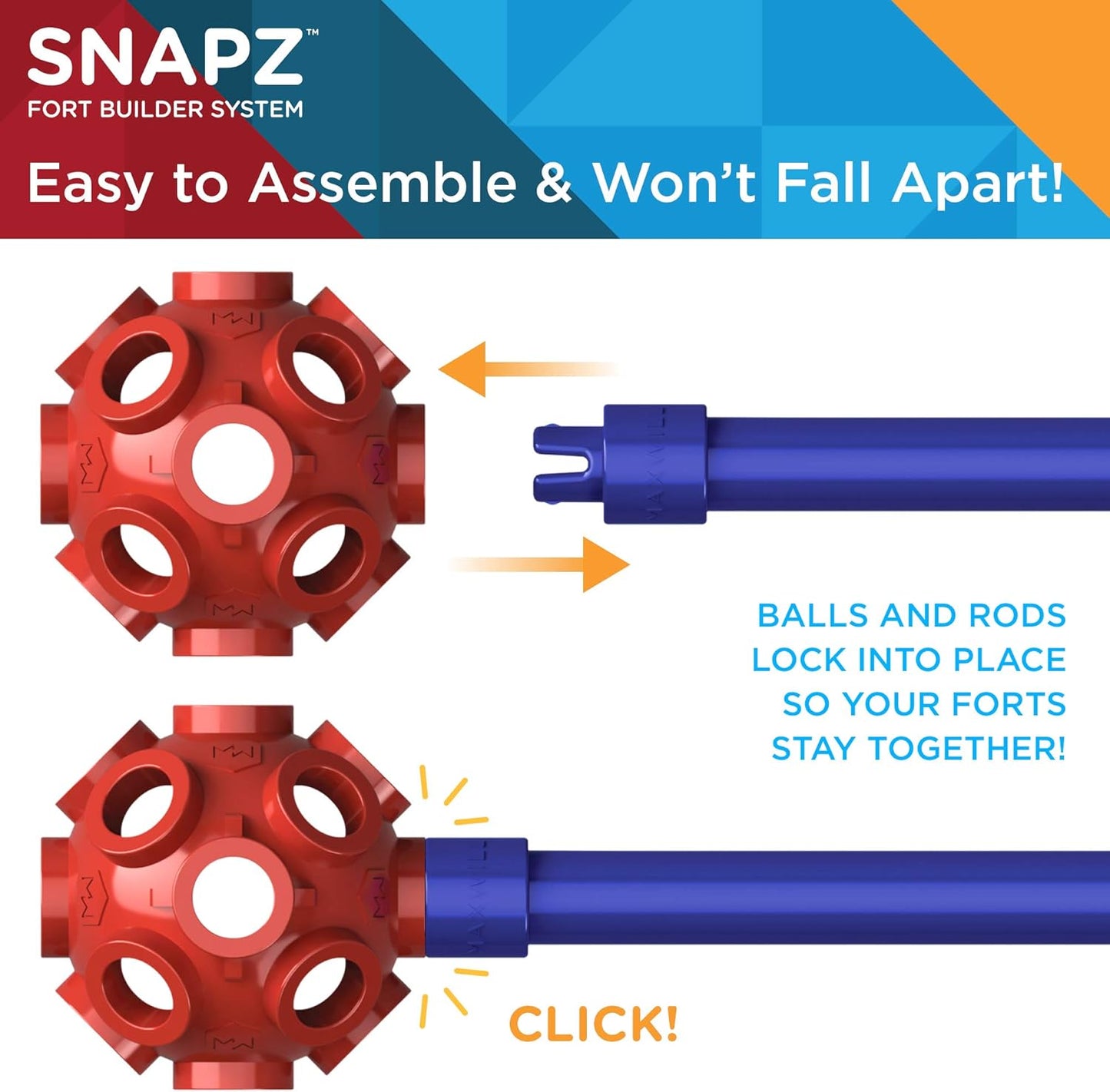 SNAPZ Ultimate Fort Builder Kit for Kids 8-12 - Sturdy Fort Building Kit for Kids 4-8 - Make & Build Ball & Stick Fort Set - Indoor STEM Tent Fort Making Toy