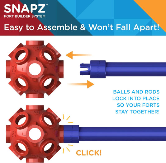 SNAPZ Ultimate Fort Builder Kit for Kids 8-12 - Sturdy Fort Building Kit for Kids 4-8 - Make & Build Ball & Stick Fort Set - Indoor STEM Tent Fort Making Toy