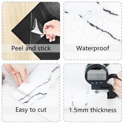 Wallercity White Marble Peel and Stick Vinyl Floor Tiles 6-Pack 12x12 Inches Self Adhesive Waterproof Flooring Planks for Bathroom Kitchen Bedrooms Stick on Floor Tiles Laminate Sheets Vinyl Flooring