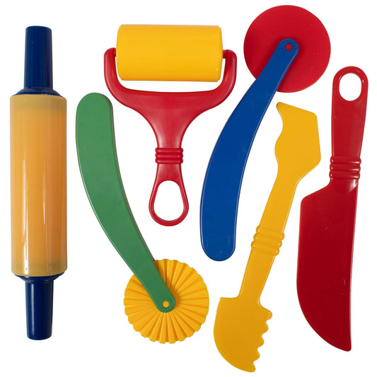 READY 2 LEARN Dough Tools | Set of 6 | Play dough Accessories | Roll, Cut, Mold and Flatten | Chunky Art Supplies for Toddler Crafts