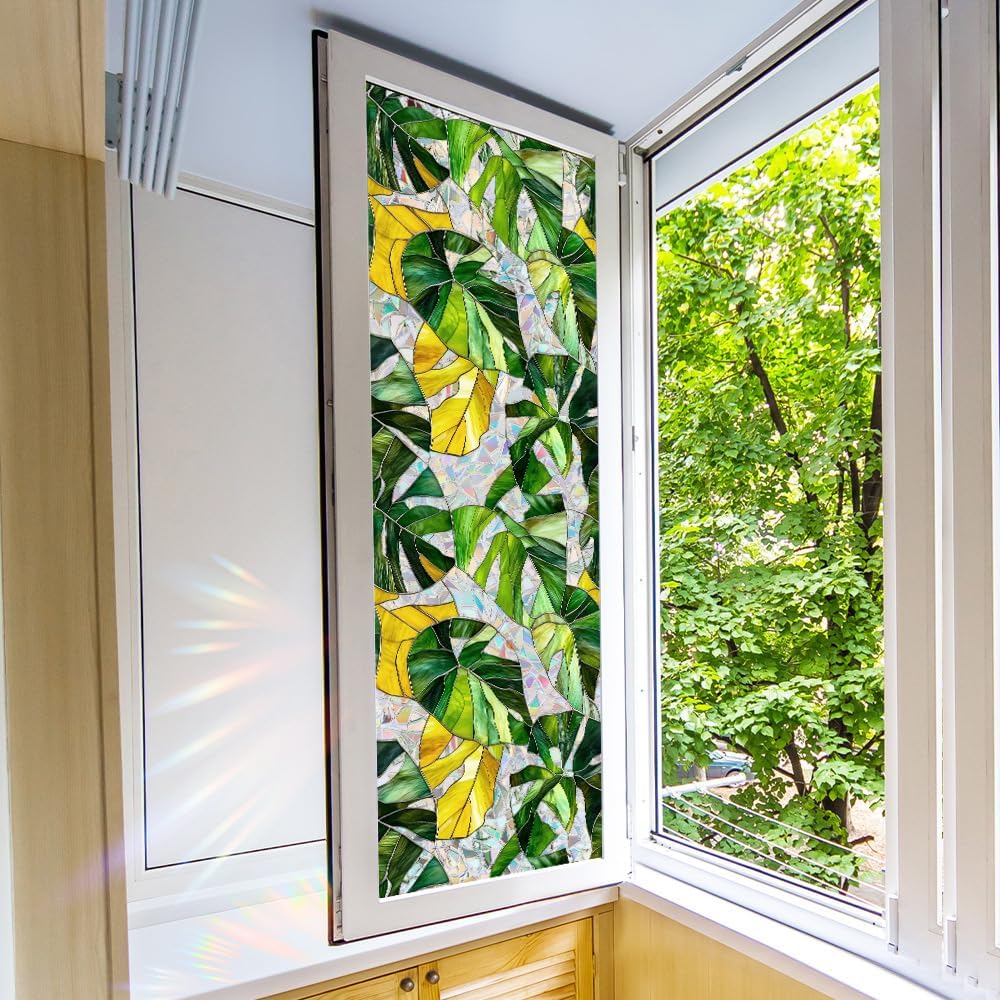 Flower Stained Glass Window Film Decorative Static Cling Stickers Sun Blocking Privacy Decals for Home Car White Lily