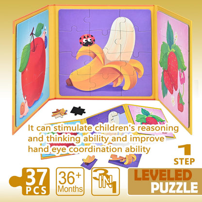 D-KINGCHY Magnetic Puzzles for Kids Ages 5+, 2-in-1 Puzzle Book 60 72 Pieces, Travel Jigsaw Puzzles, Road Trips Toys for 5 6 7 8 Boys Girls Birthday Gift (Dinosaur and Space)
