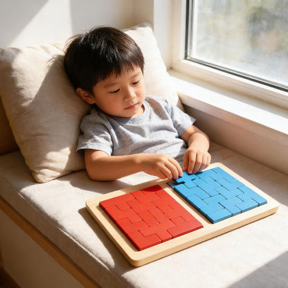 Generic Wooden Puzzle Pattern Blocks, 3D Russian Building Toy, Wood Tangram Shape Jigsaw Puzzle Brain Teasers Toy